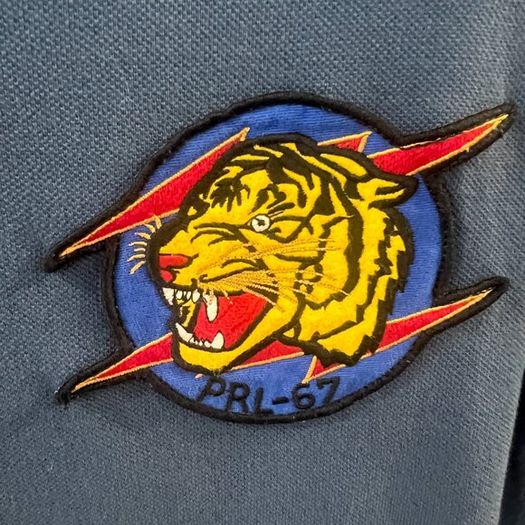 Men's Polo Ralph Lauren Blue Tiger RL-67 Custom Fit Polo Sz. L Custom Slim Fit - Picture 2 of 4